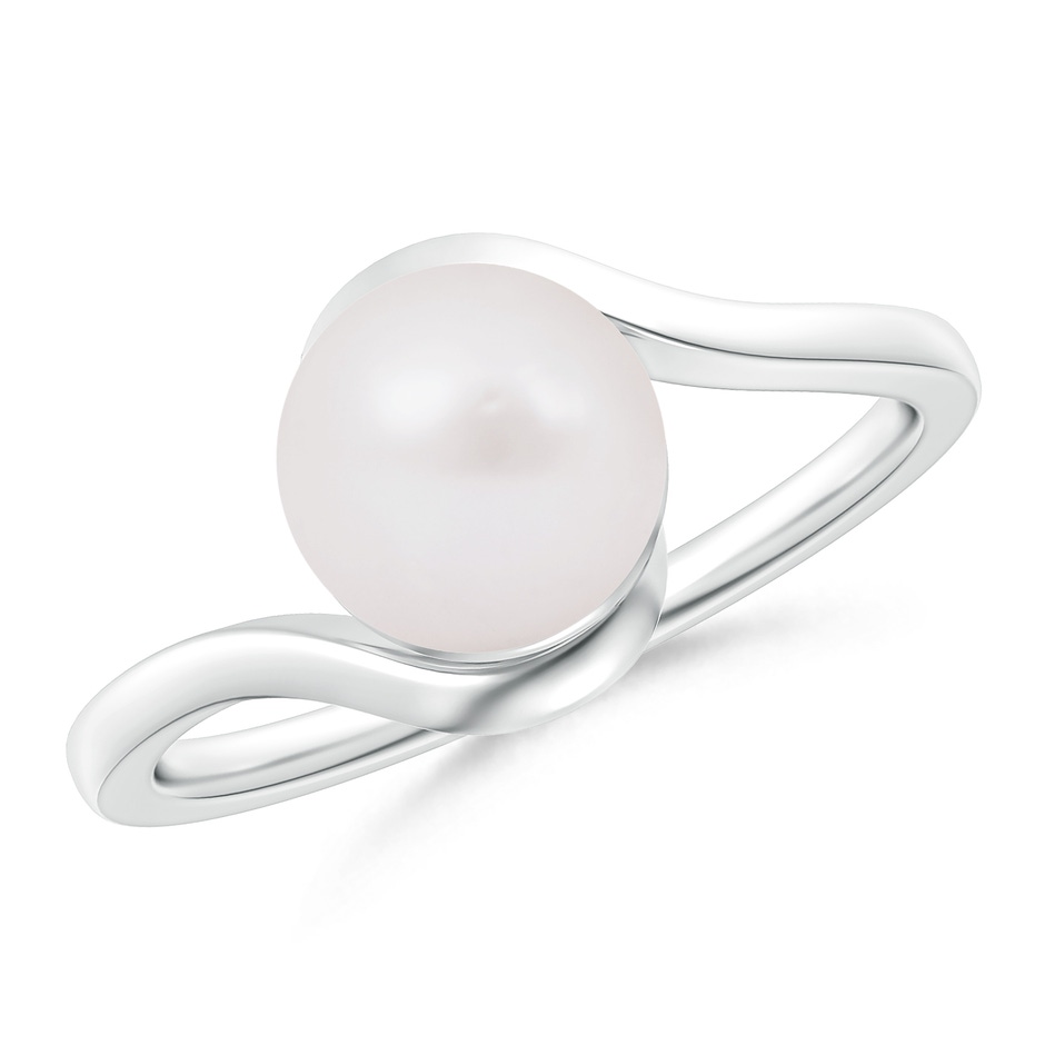 8mm A Japanese Akoya Pearl Solitaire Bypass Ring in 9K White Gold 