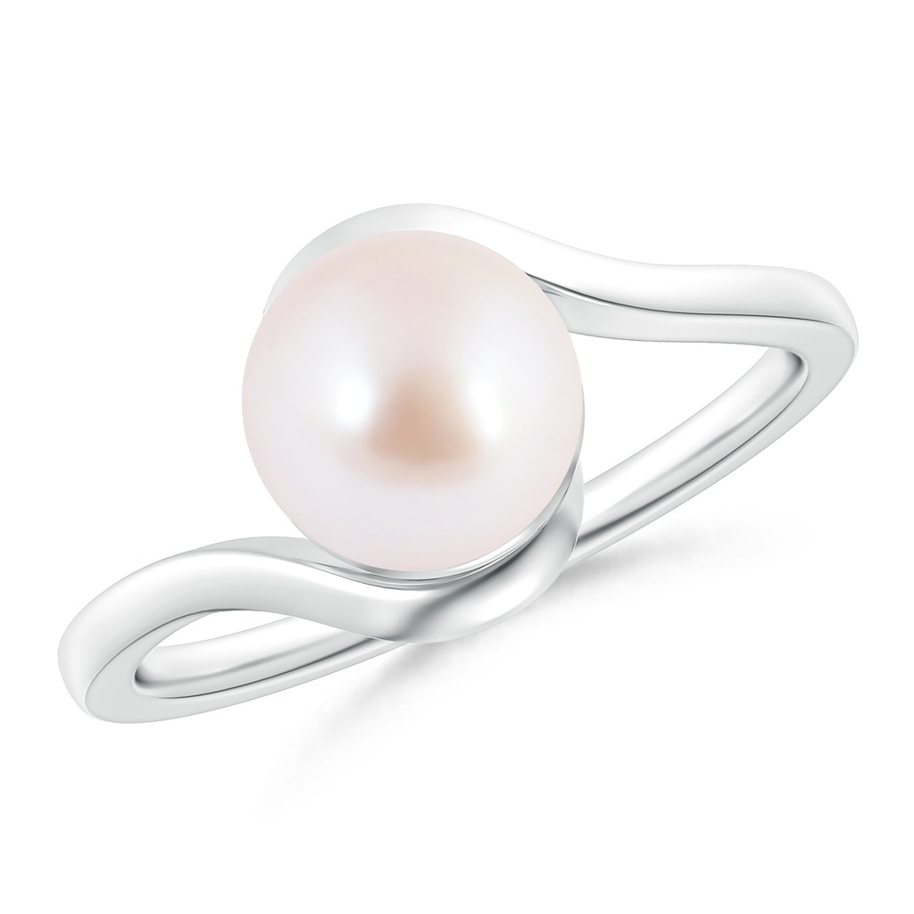 8mm AAA Japanese Akoya Pearl Solitaire Bypass Ring in White Gold