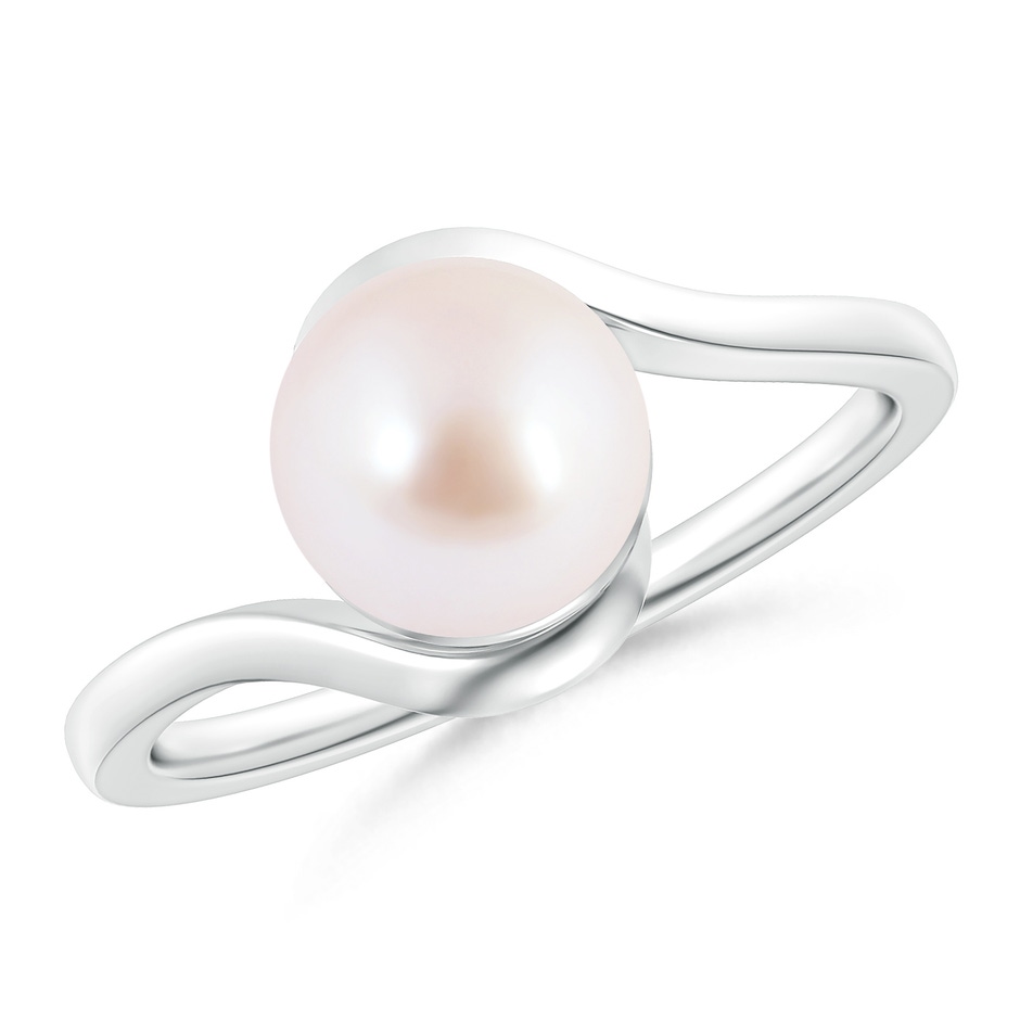 8mm AAA Japanese Akoya Pearl Solitaire Bypass Ring in White Gold 