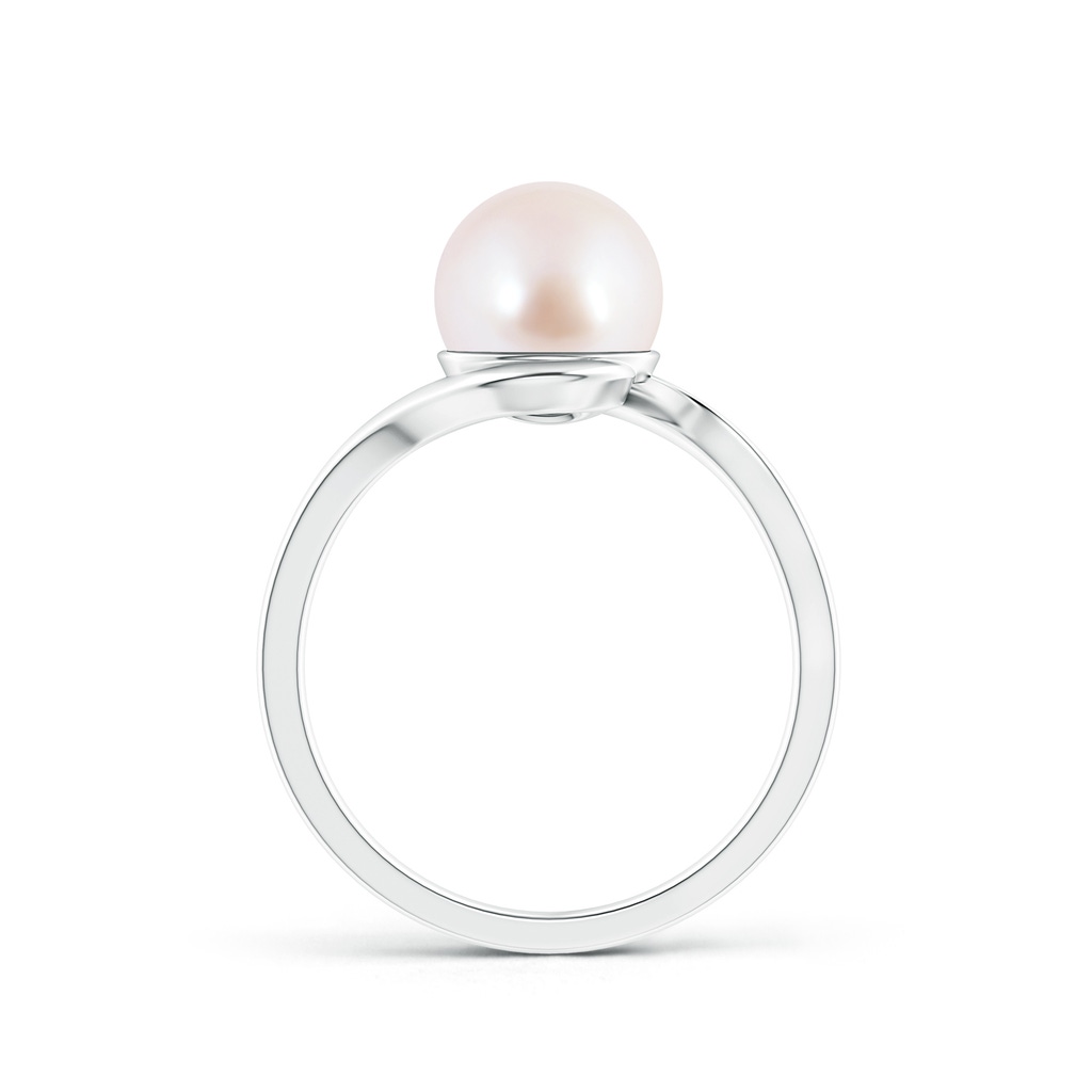 8mm AAA Japanese Akoya Pearl Solitaire Bypass Ring in White Gold Product Image