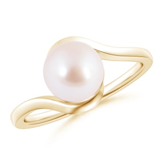 8mm AAA Japanese Akoya Pearl Solitaire Bypass Ring in Yellow Gold