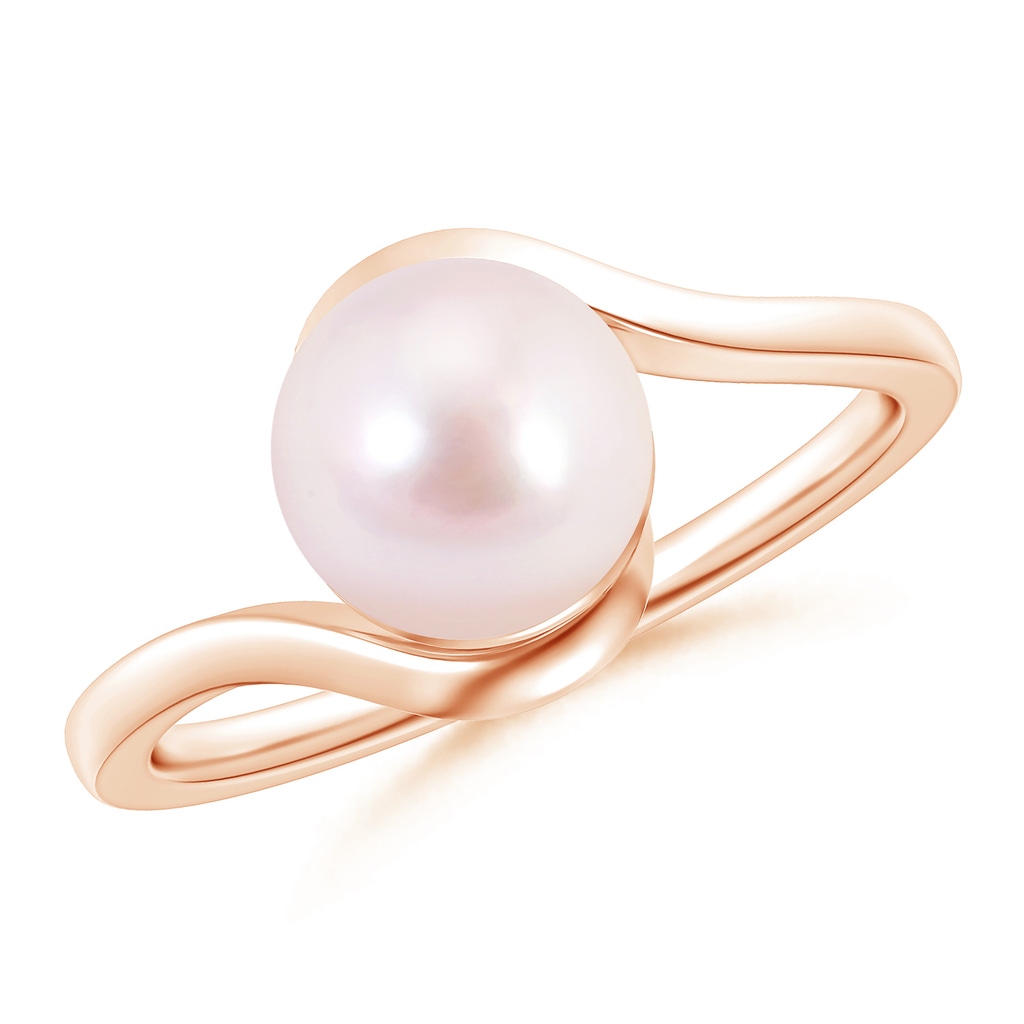 8mm AAAA Japanese Akoya Pearl Solitaire Bypass Ring in Rose Gold