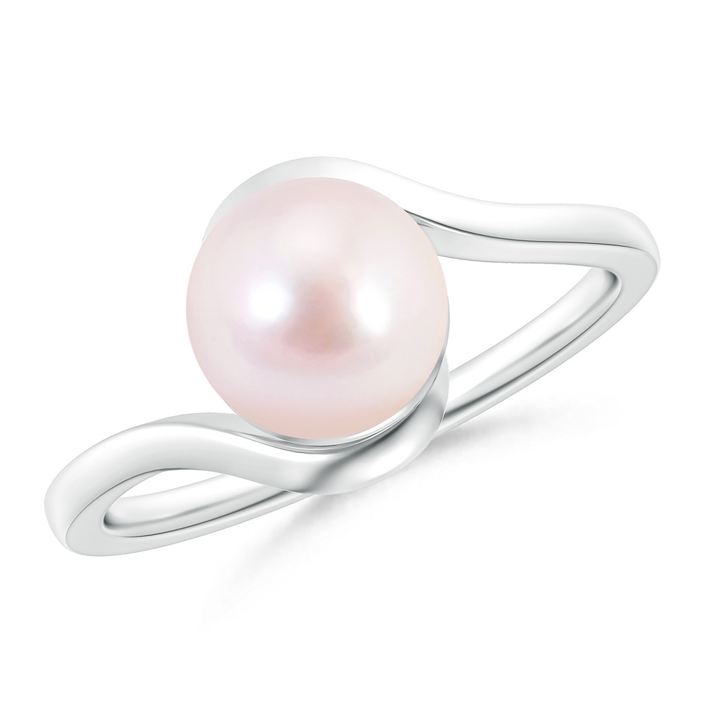 8mm AAAA Japanese Akoya Pearl Solitaire Bypass Ring in White Gold