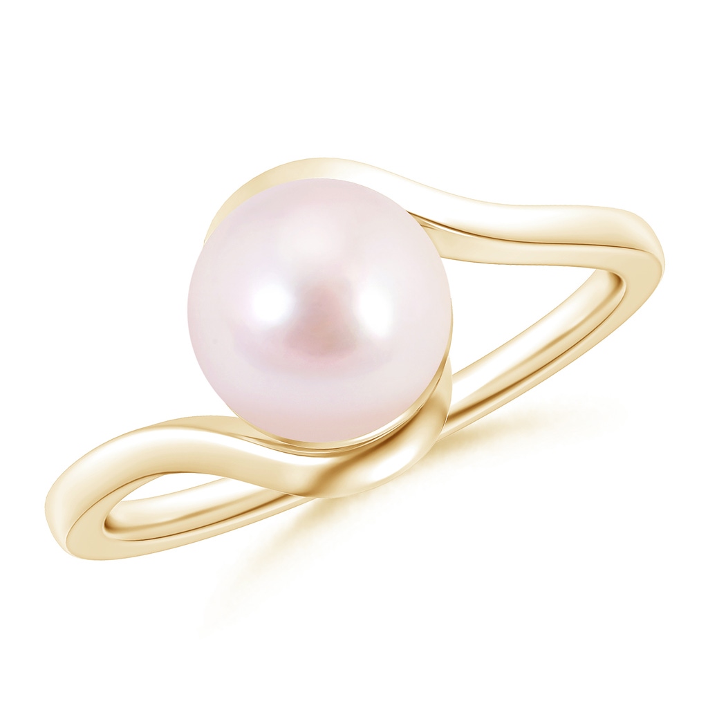 8mm AAAA Japanese Akoya Pearl Solitaire Bypass Ring in Yellow Gold