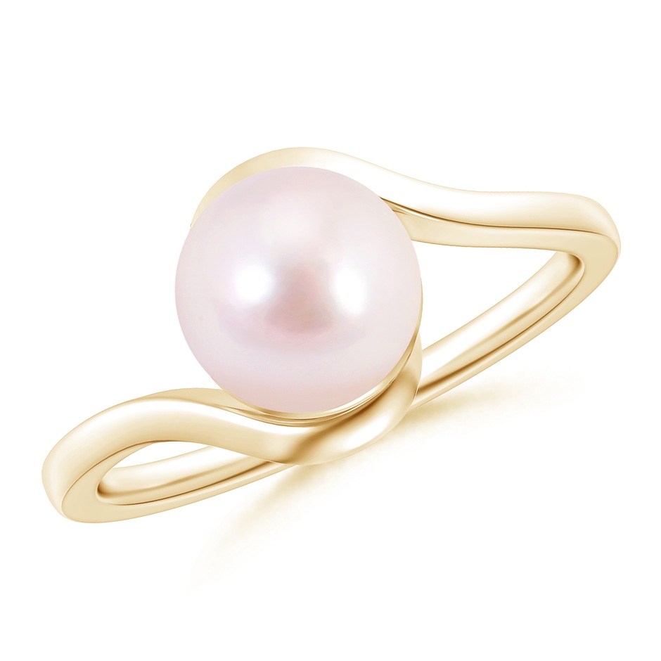 8mm AAAA Japanese Akoya Pearl Solitaire Bypass Ring in Yellow Gold 