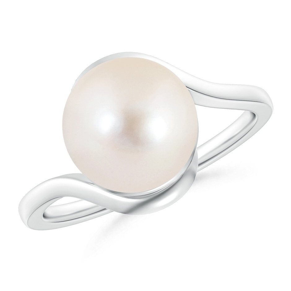 10mm AAAA Freshwater Pearl Solitaire Bypass Ring in White Gold 