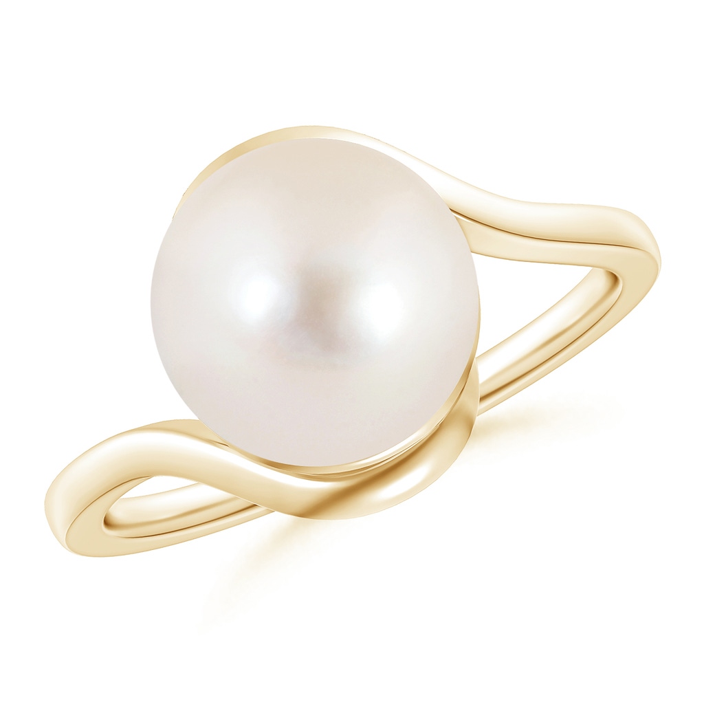 10mm AAAA Freshwater Pearl Solitaire Bypass Ring in Yellow Gold
