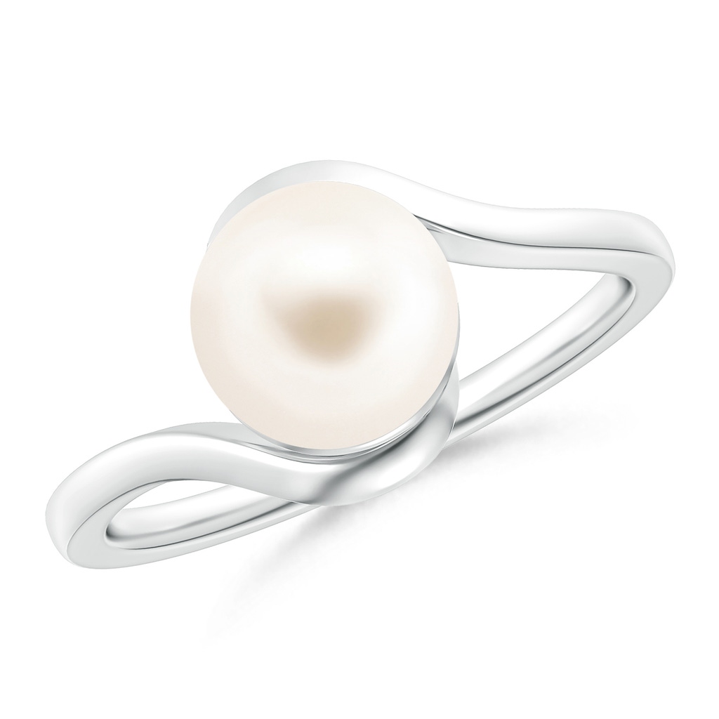 8mm AAA Freshwater Pearl Solitaire Bypass Ring in White Gold