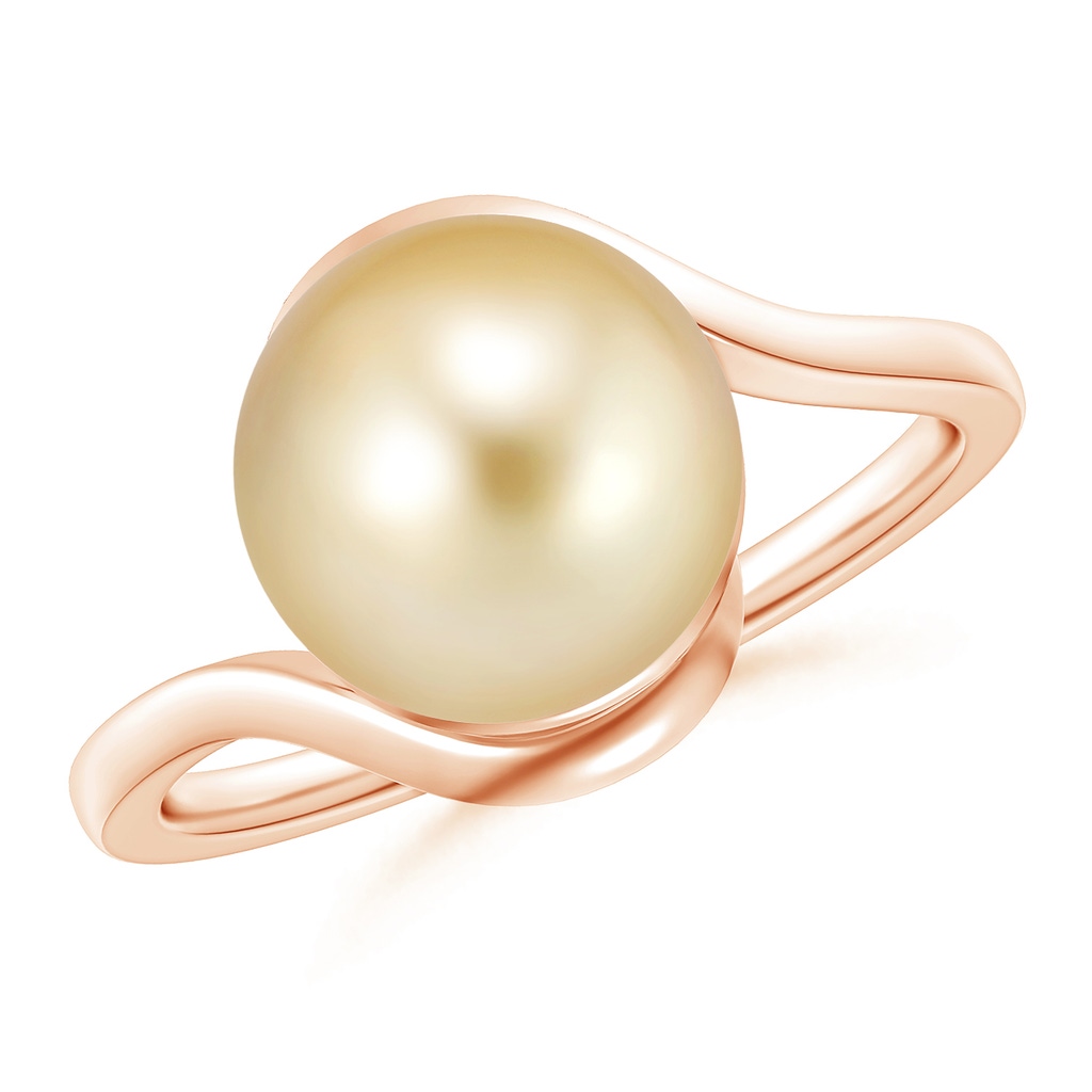 10mm AAAA Golden South Sea Pearl Solitaire Bypass Ring in Rose Gold