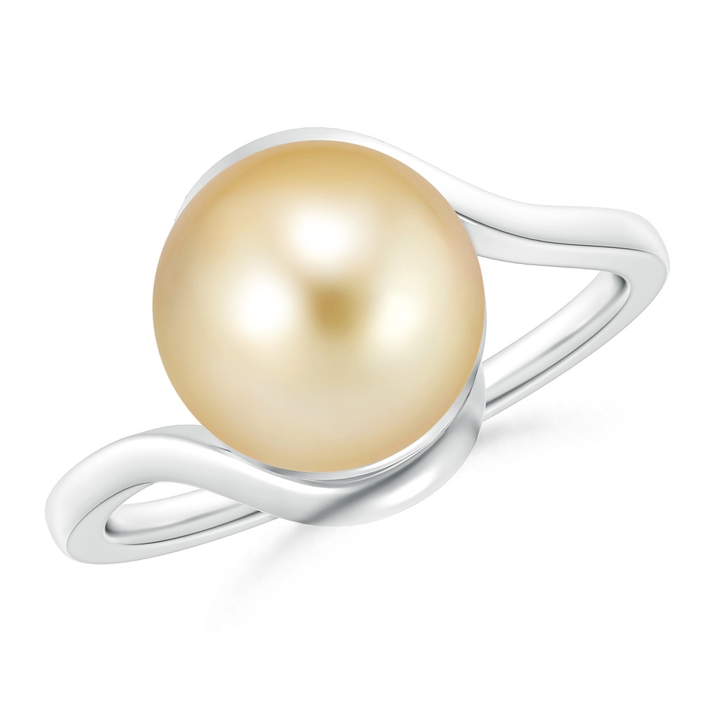 10mm AAAA Golden South Sea Pearl Solitaire Bypass Ring in White Gold
