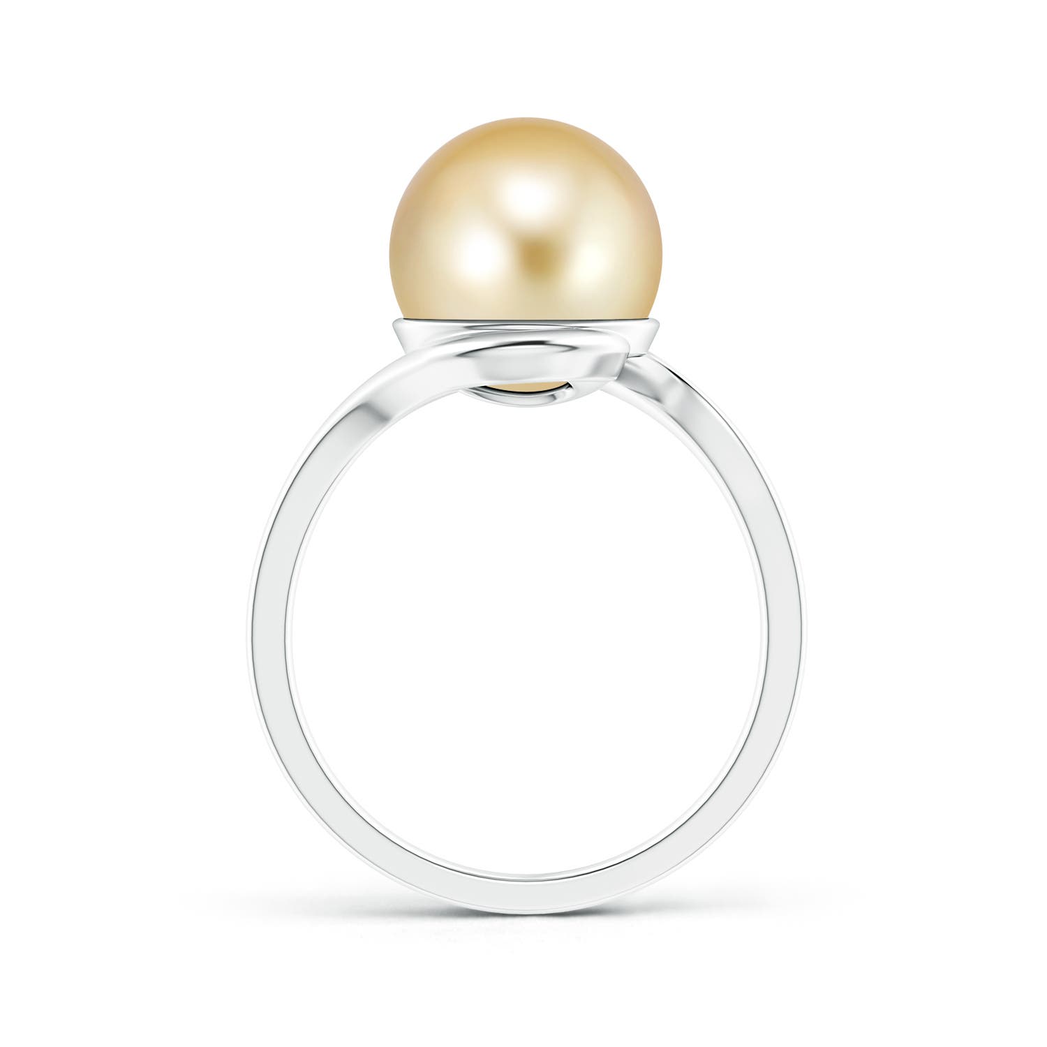10mm AAAA Golden South Sea Pearl Solitaire Bypass Ring in White Gold - side 2