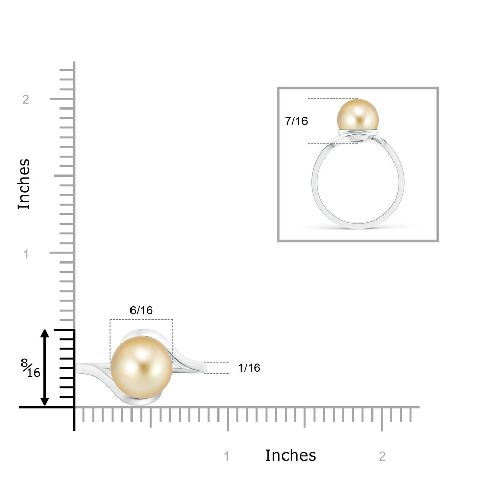 10mm AAAA Golden South Sea Pearl Solitaire Bypass Ring in White Gold product image