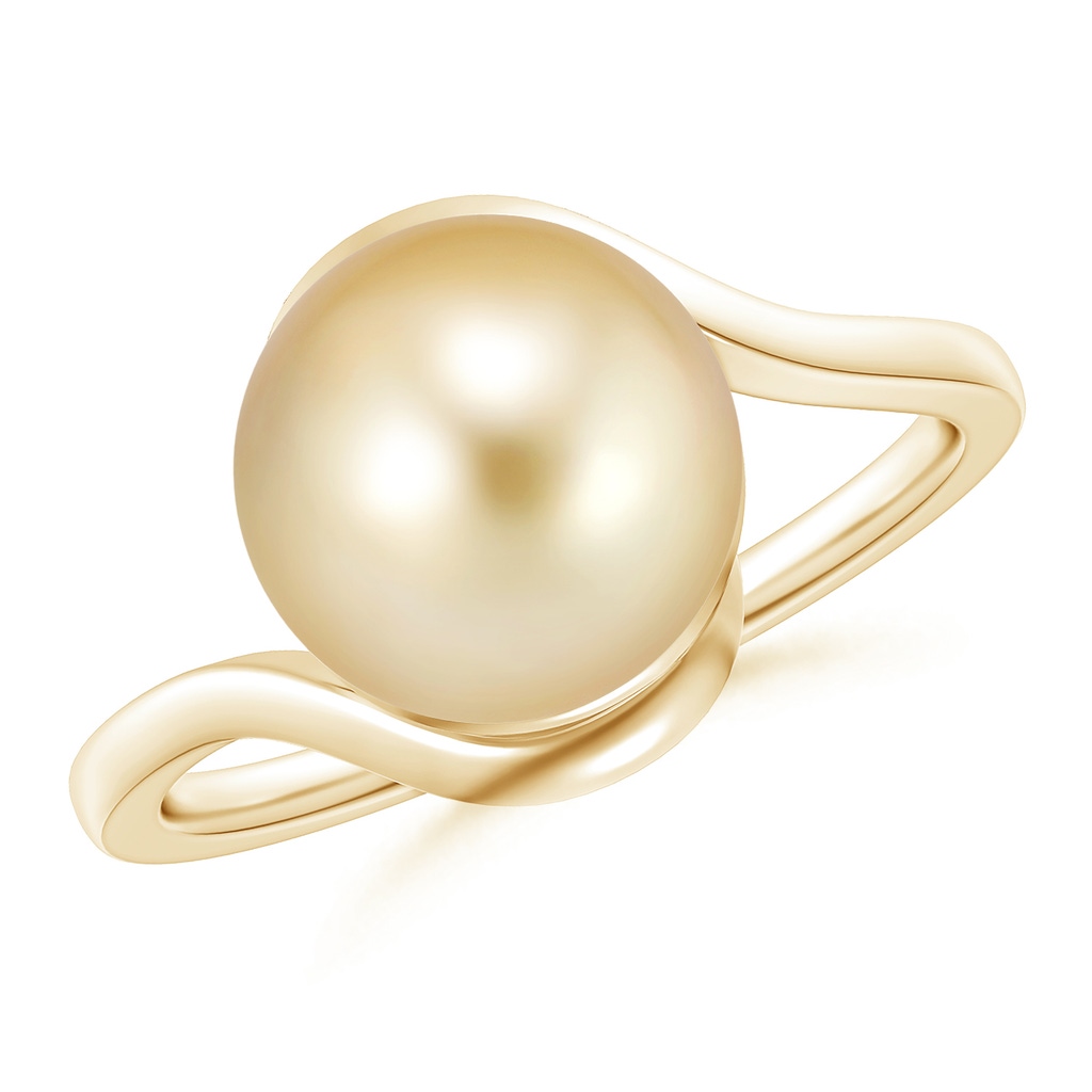 10mm AAAA Golden South Sea Pearl Solitaire Bypass Ring in Yellow Gold