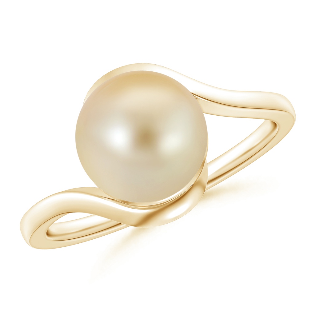 9mm AAA Golden South Sea Pearl Solitaire Bypass Ring in Yellow Gold