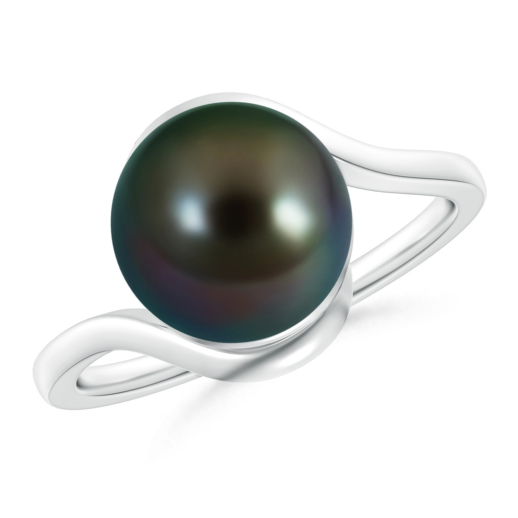 10mm AAAA Tahitian Cultured Pearl Solitaire Bypass Ring in White Gold