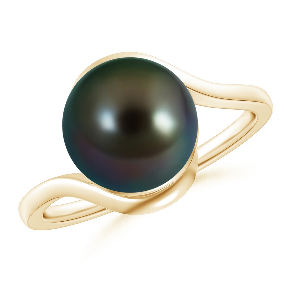 10mm AAAA Tahitian Cultured Pearl Solitaire Bypass Ring in Yellow Gold 