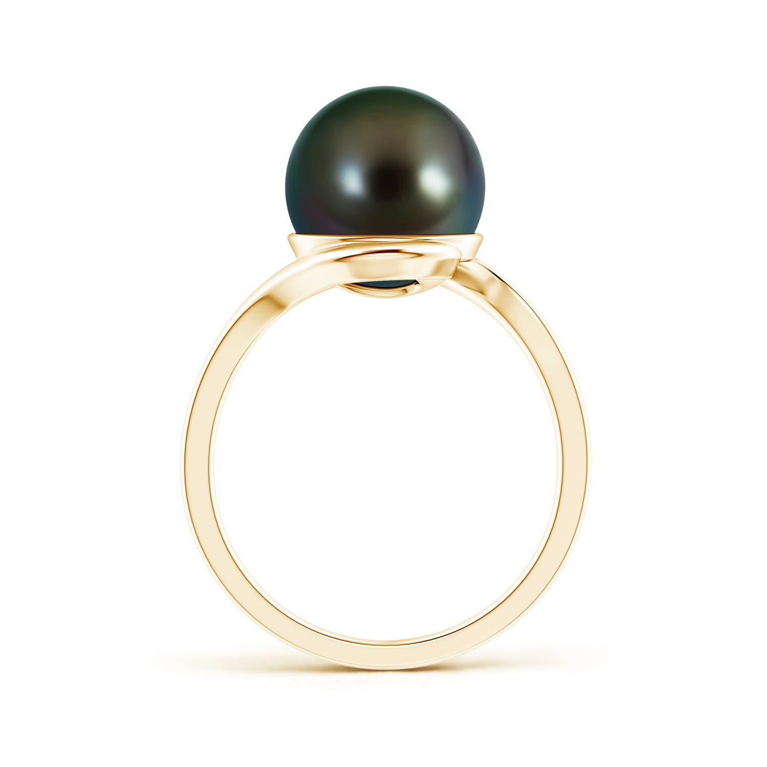 10mm AAAA Tahitian Cultured Pearl Solitaire Bypass Ring in Yellow Gold - side 2