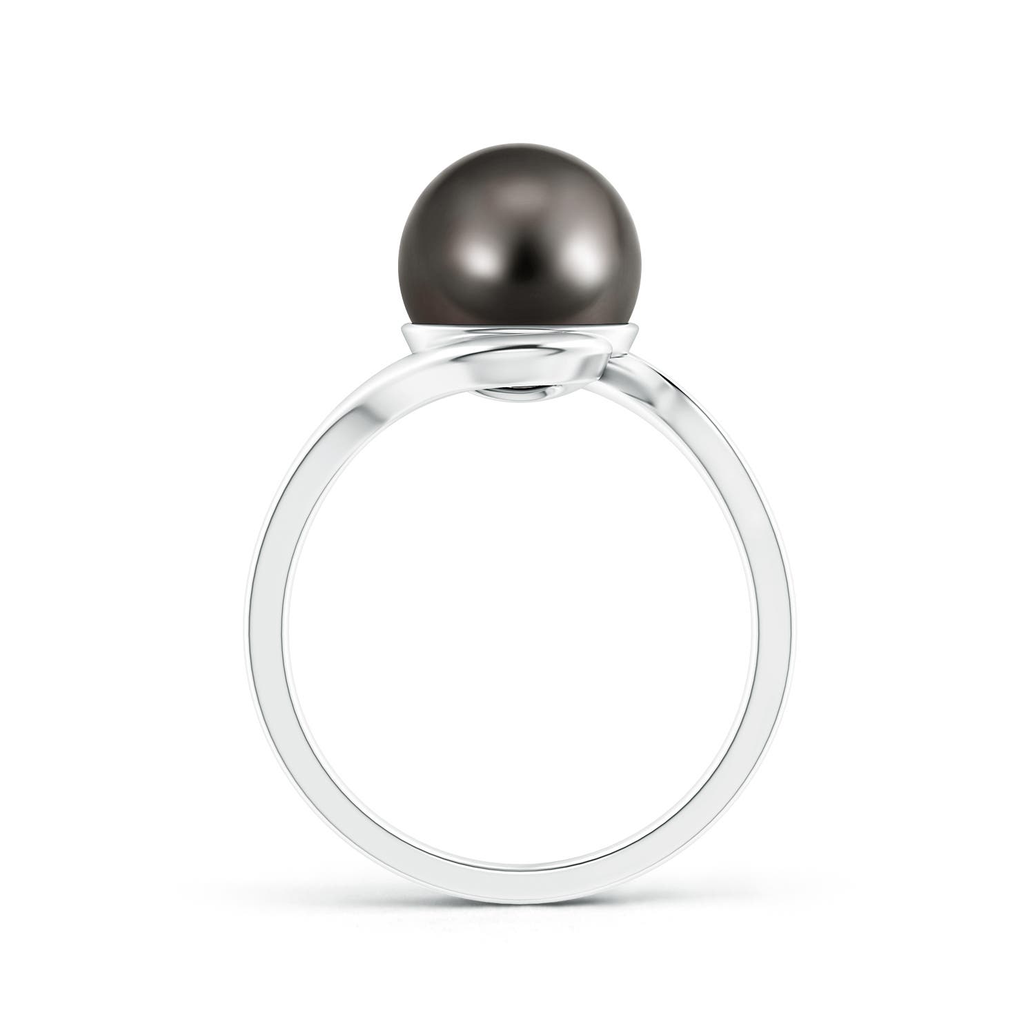 9mm AAA Tahitian Cultured Pearl Solitaire Bypass Ring in White Gold - side 2