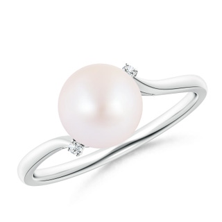 8mm AA Japanese Akoya Pearl and Diamond Bypass Ring in White Gold