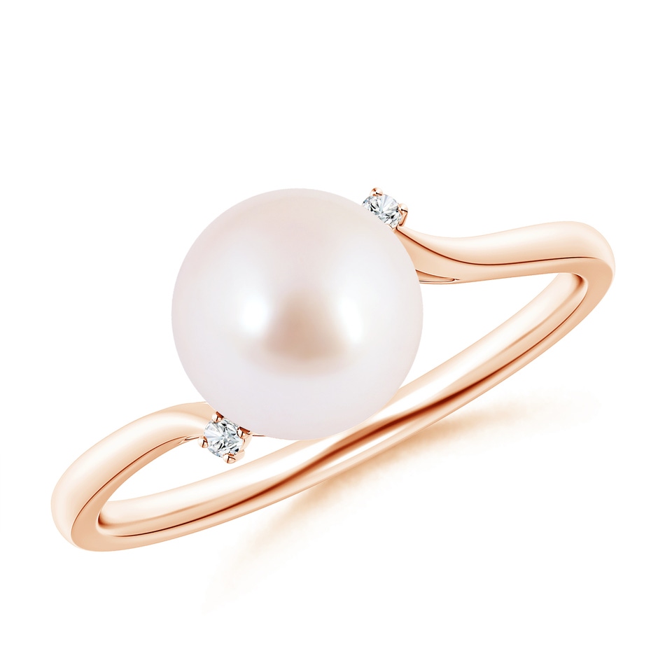 8mm AAA Japanese Akoya Pearl and Diamond Bypass Ring in Rose Gold 