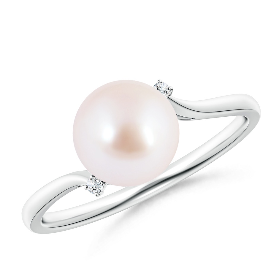 8mm AAA Japanese Akoya Pearl and Diamond Bypass Ring in White Gold 