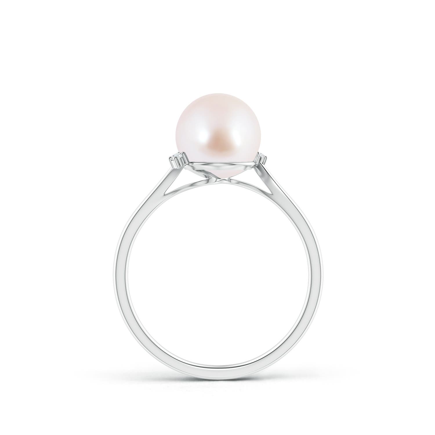 8mm AAA Japanese Akoya Pearl and Diamond Bypass Ring in White Gold