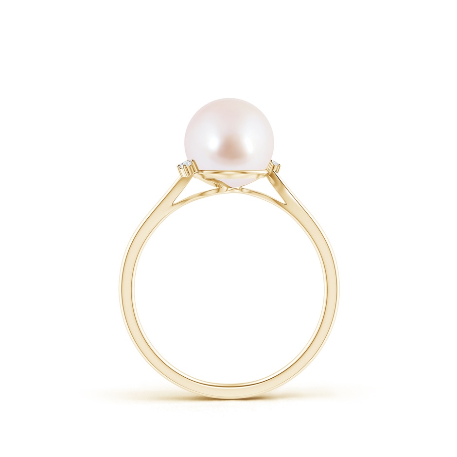 8mm AAA Japanese Akoya Pearl and Diamond Bypass Ring in Yellow Gold product image
