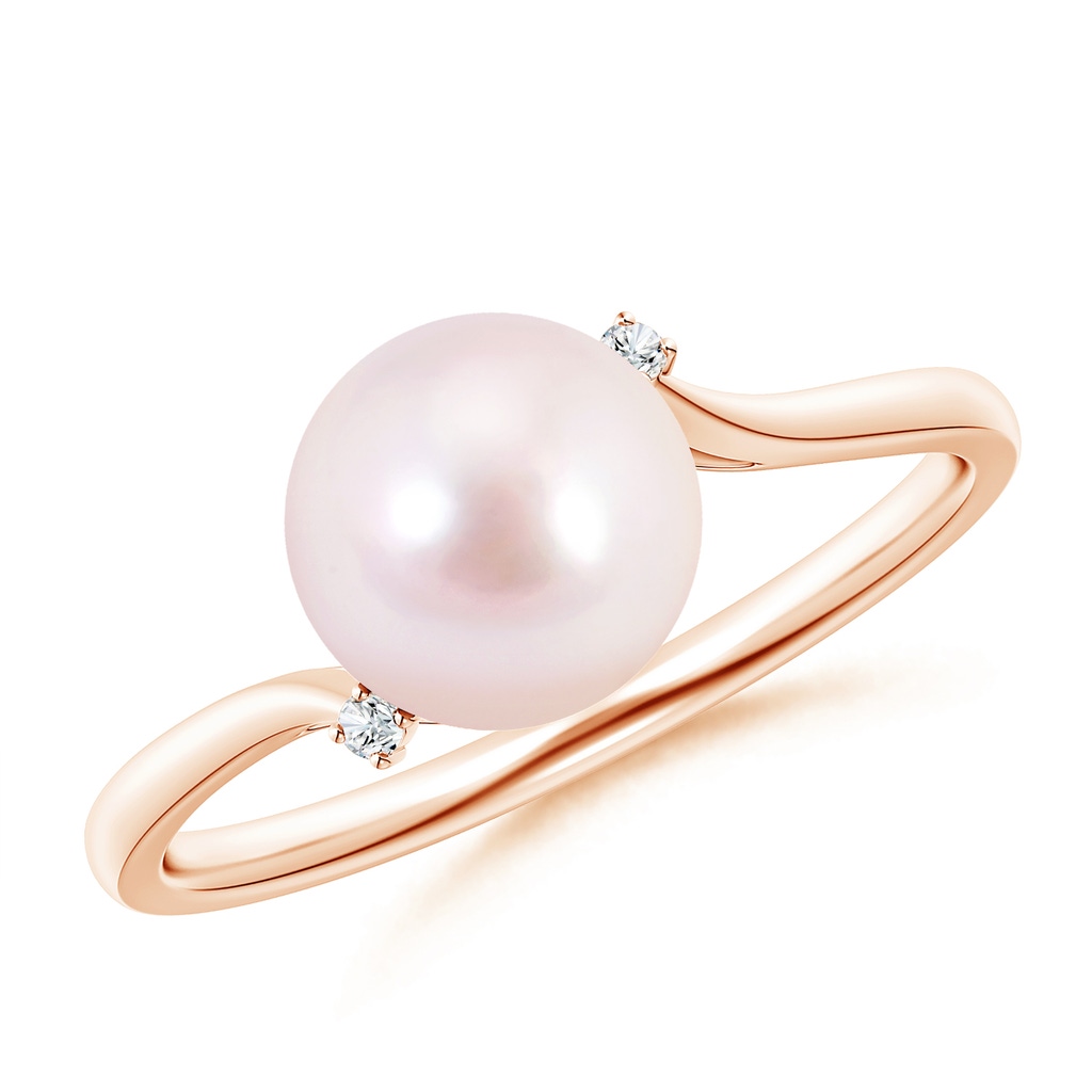 8mm AAAA Japanese Akoya Pearl and Diamond Bypass Ring in Rose Gold