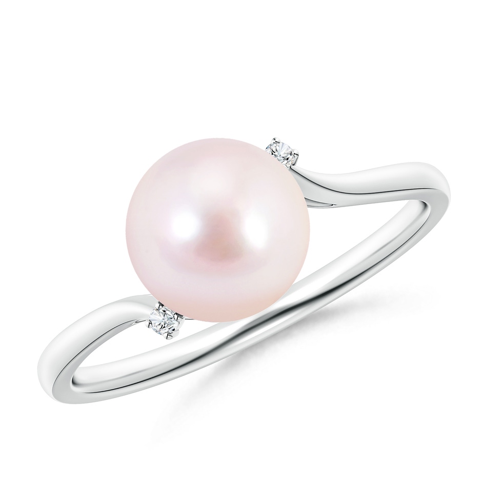 8mm AAAA Japanese Akoya Pearl and Diamond Bypass Ring in White Gold 