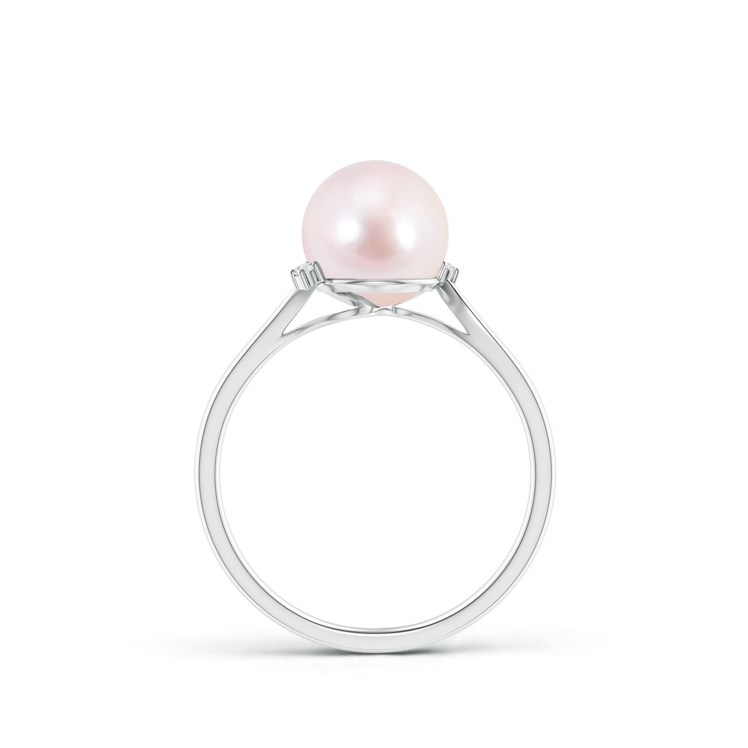 8mm AAAA Japanese Akoya Pearl and Diamond Bypass Ring in White Gold - side 1