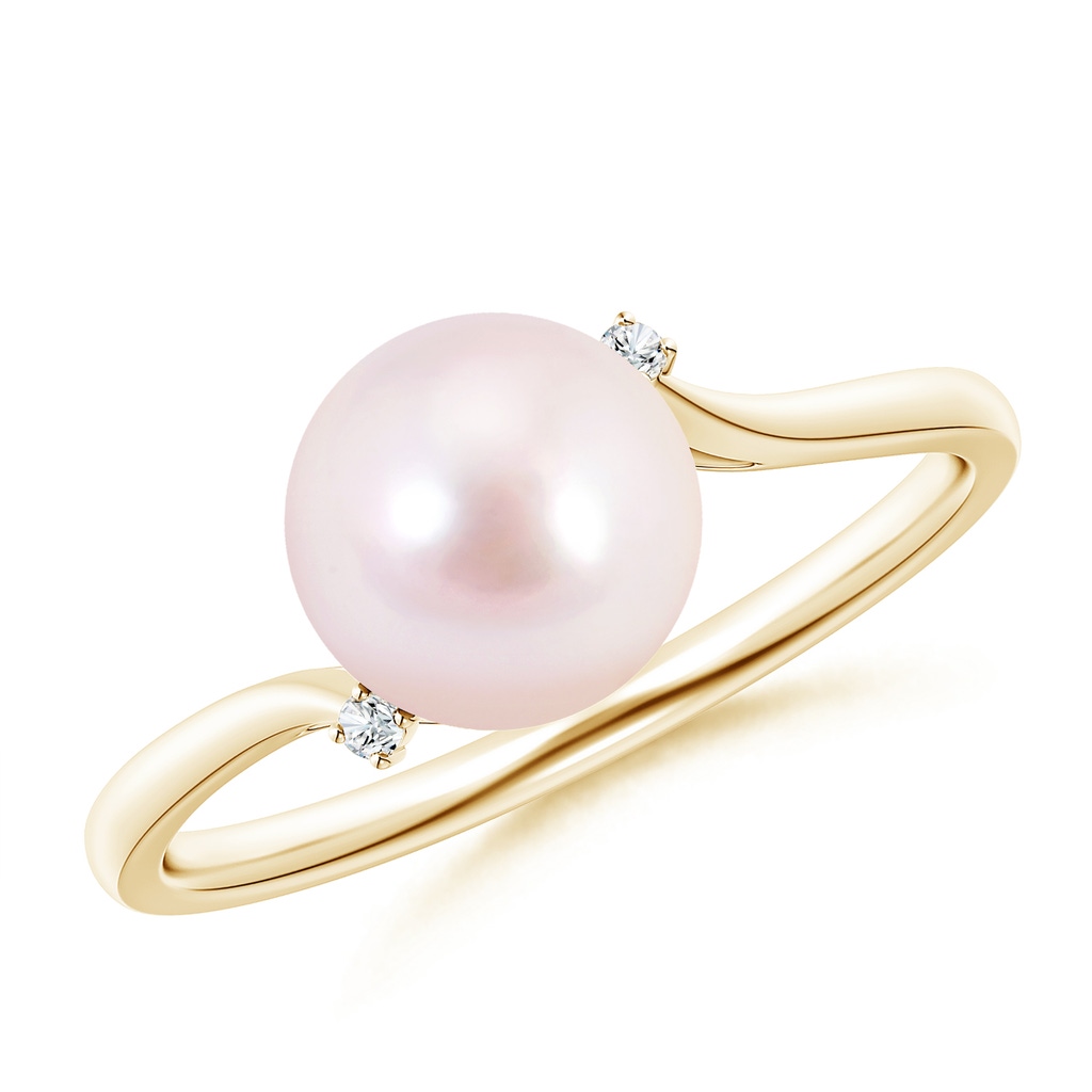 8mm AAAA Japanese Akoya Pearl and Diamond Bypass Ring in Yellow Gold