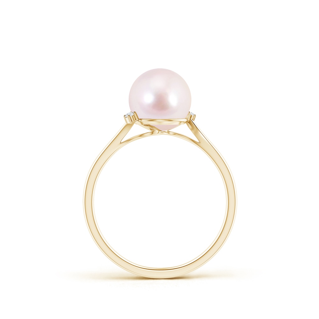 8mm AAAA Japanese Akoya Pearl and Diamond Bypass Ring in Yellow Gold Product Image