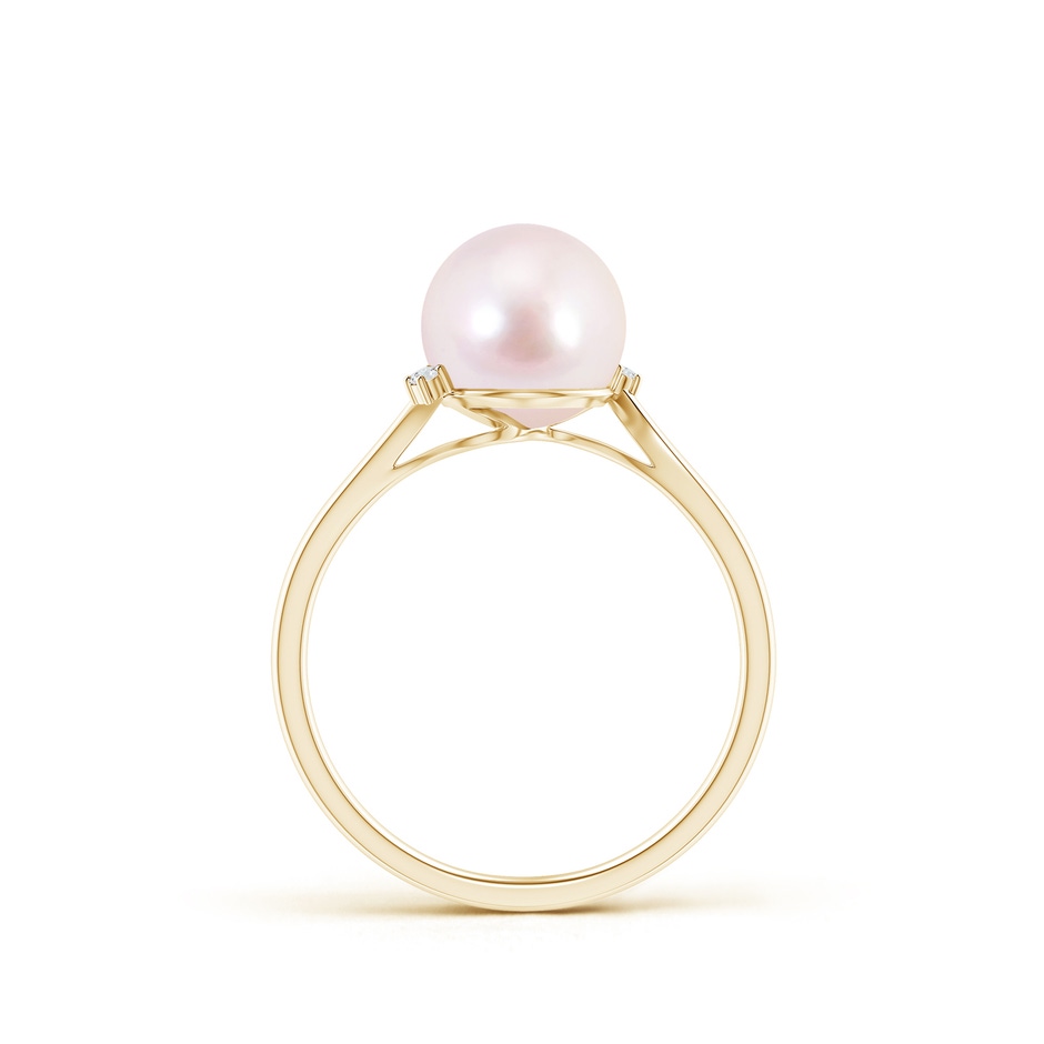 8mm AAAA Japanese Akoya Pearl and Diamond Bypass Ring in Yellow Gold product image