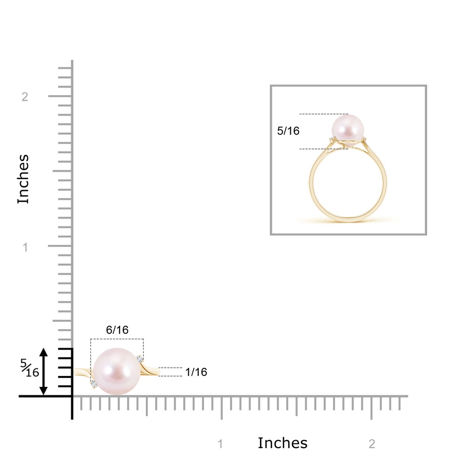 8mm AAAA Japanese Akoya Pearl and Diamond Bypass Ring in Yellow Gold product image