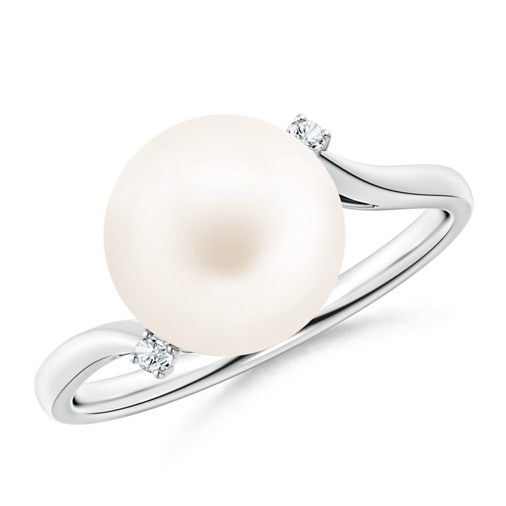 10mm AA Freshwater Pearl and Diamond Bypass Ring in S999 Silver