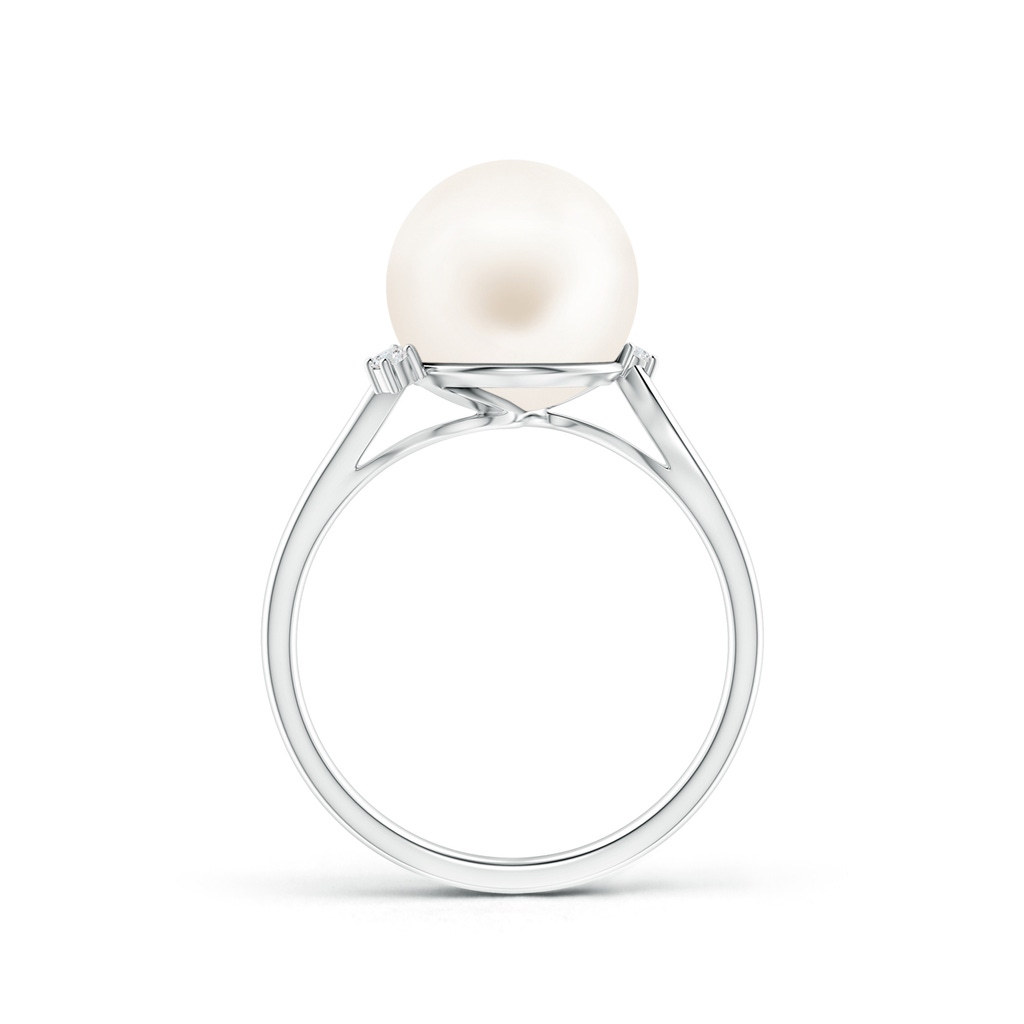 10mm AA Freshwater Pearl and Diamond Bypass Ring in S999 Silver Product Image
