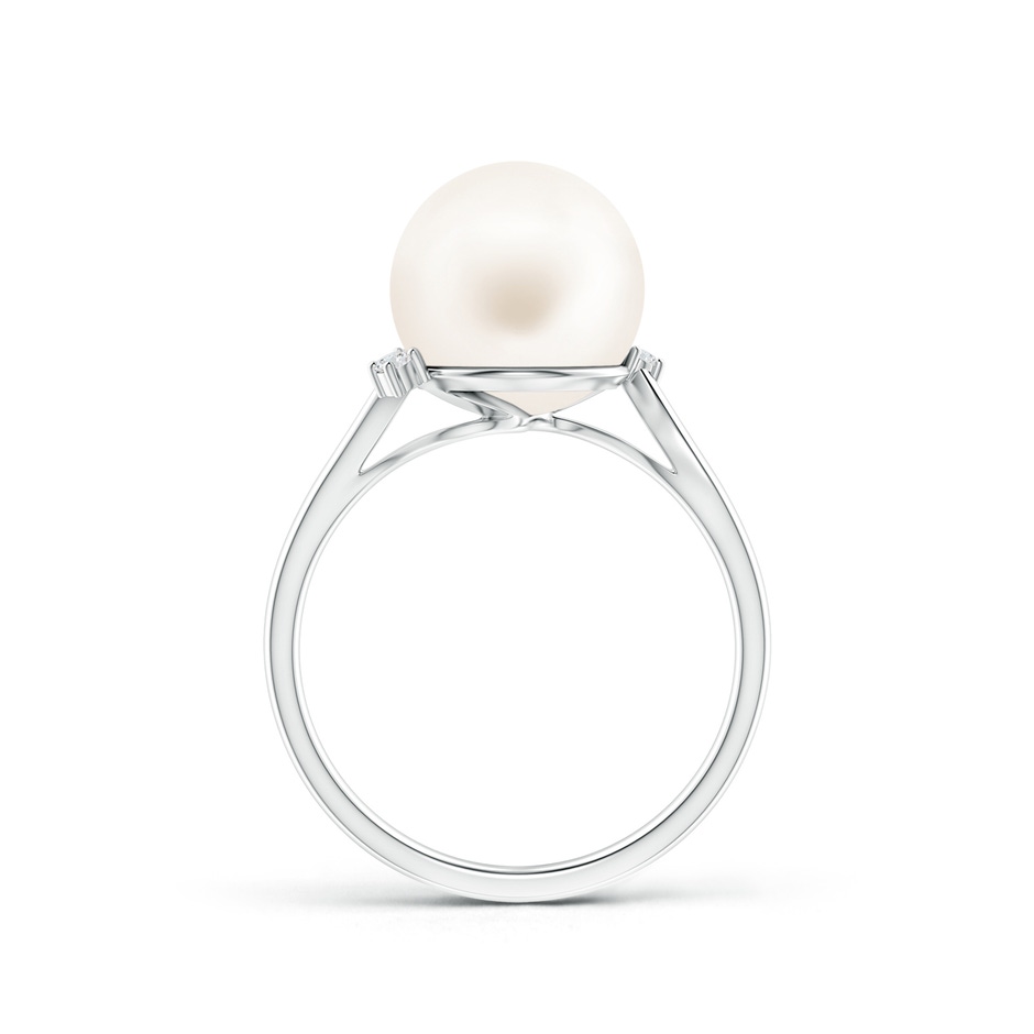 10mm AA Freshwater Pearl and Diamond Bypass Ring in White Gold product image