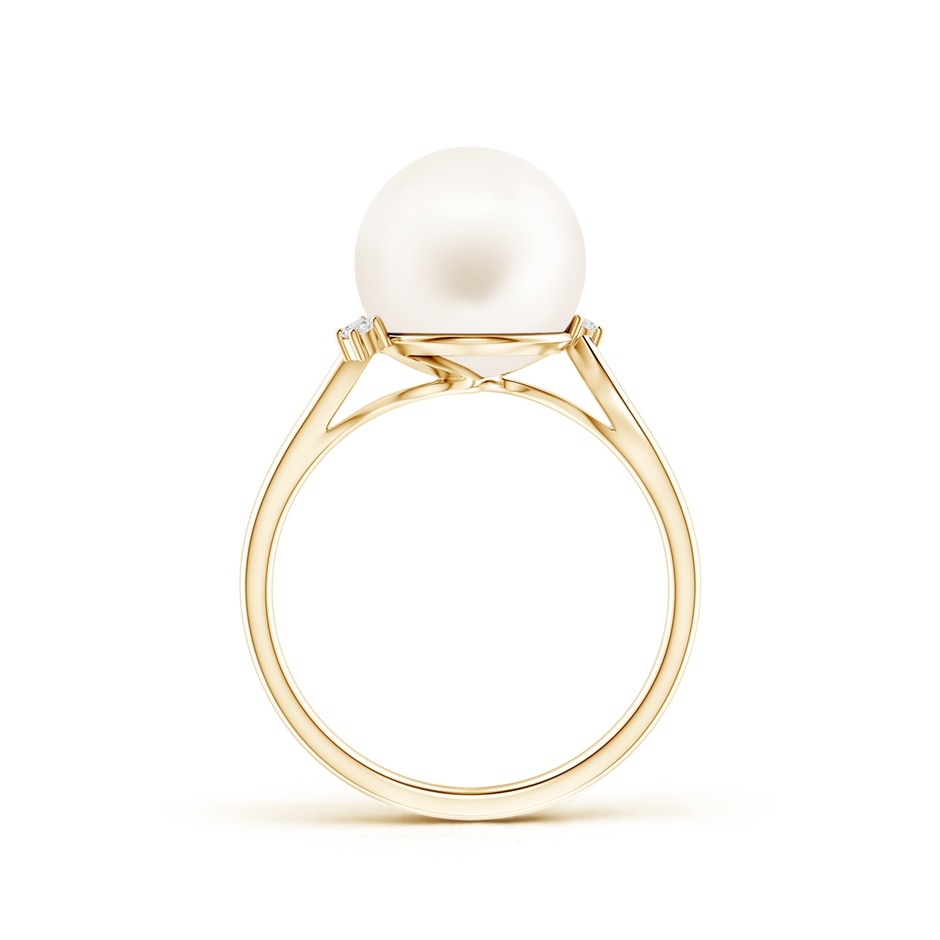 10mm AA Freshwater Pearl and Diamond Bypass Ring in Yellow Gold product image