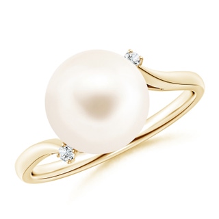 10mm AAA Freshwater Pearl and Diamond Bypass Ring in 9K Yellow Gold