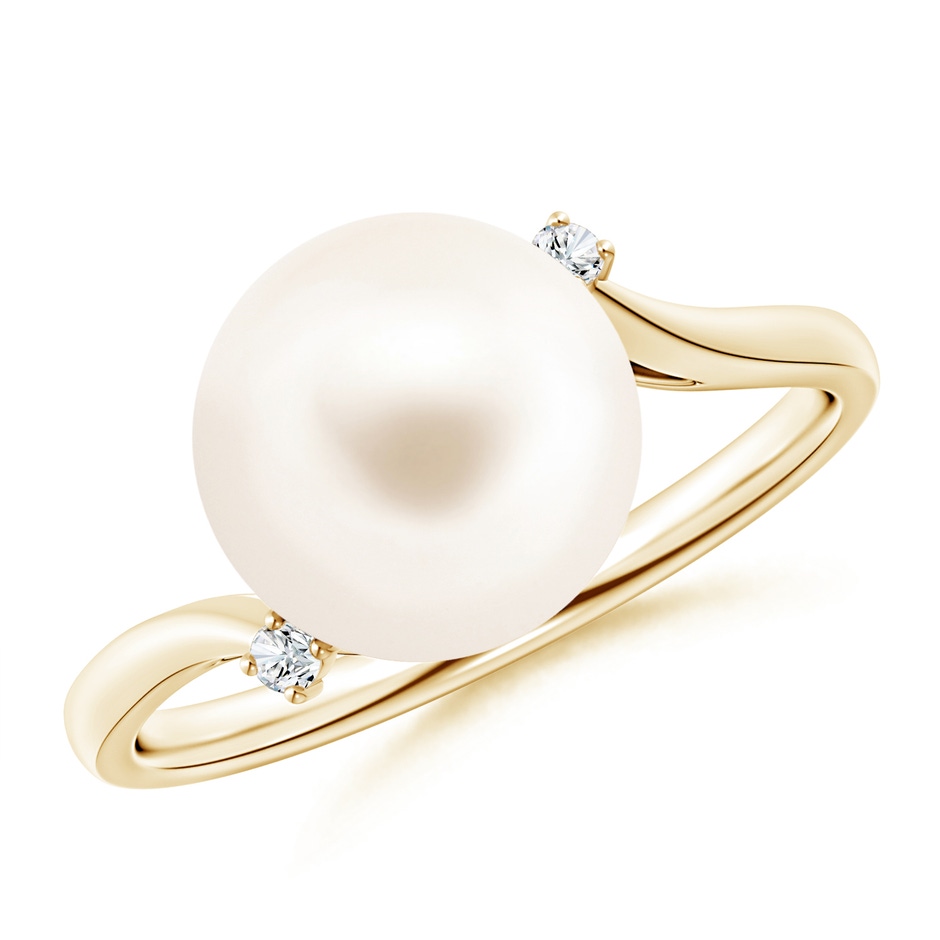 10mm AAA Freshwater Pearl and Diamond Bypass Ring in 9K Yellow Gold 