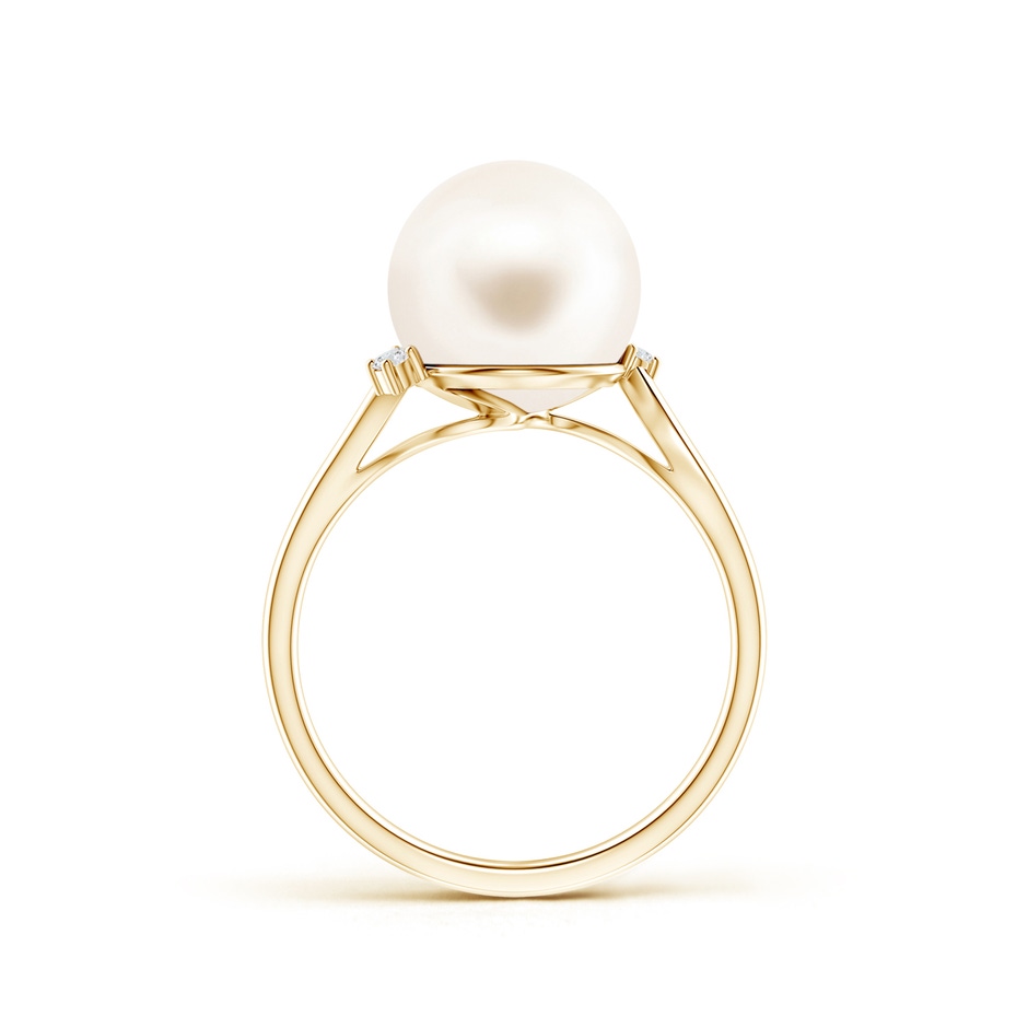 10mm AAA Freshwater Pearl and Diamond Bypass Ring in 9K Yellow Gold product image