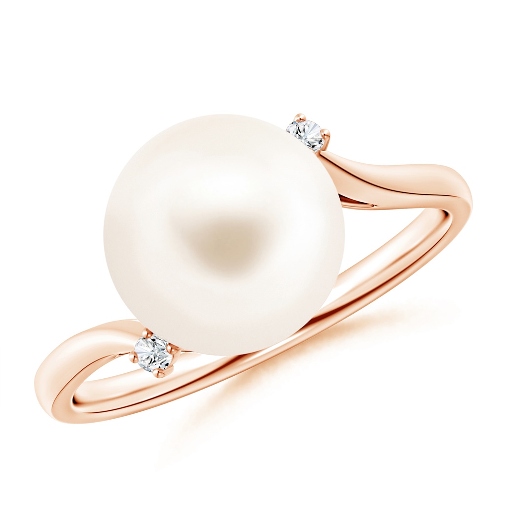 10mm AAA Freshwater Pearl and Diamond Bypass Ring in Rose Gold