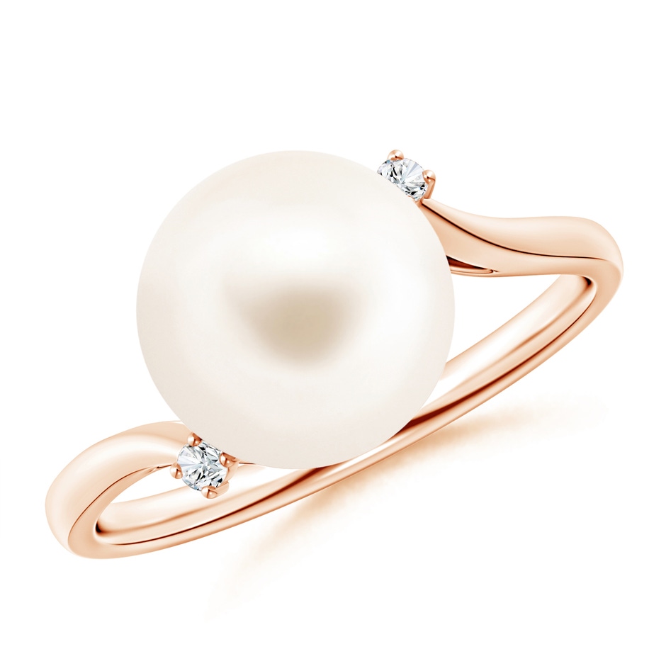 10mm AAA Freshwater Pearl and Diamond Bypass Ring in Rose Gold 