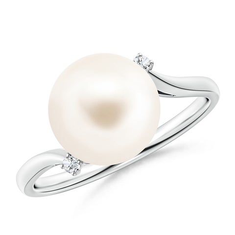 10mm AAA Freshwater Pearl and Diamond Bypass Ring in S999 Silver