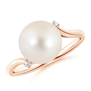 10mm AAAA Freshwater Pearl and Diamond Bypass Ring in 10K Rose Gold