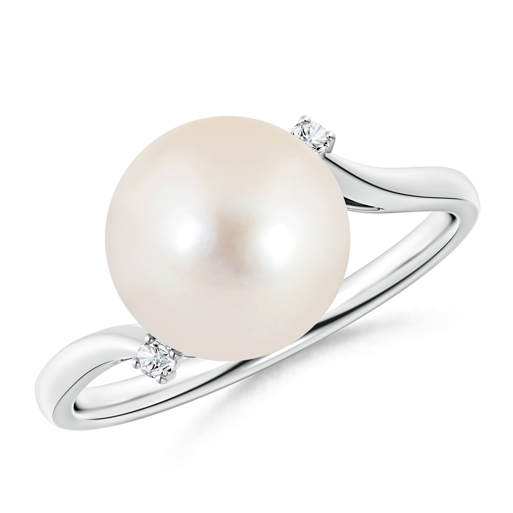 10mm AAAA Freshwater Pearl and Diamond Bypass Ring in White Gold