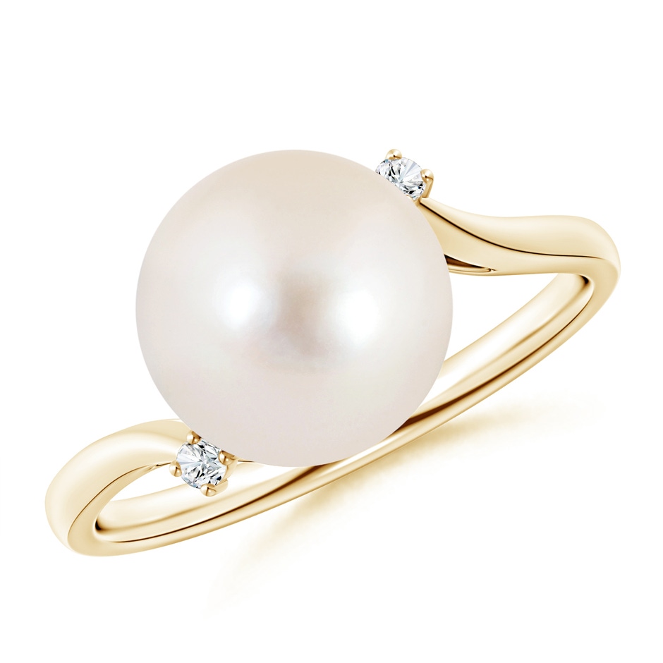 10mm AAAA Freshwater Pearl and Diamond Bypass Ring in Yellow Gold 