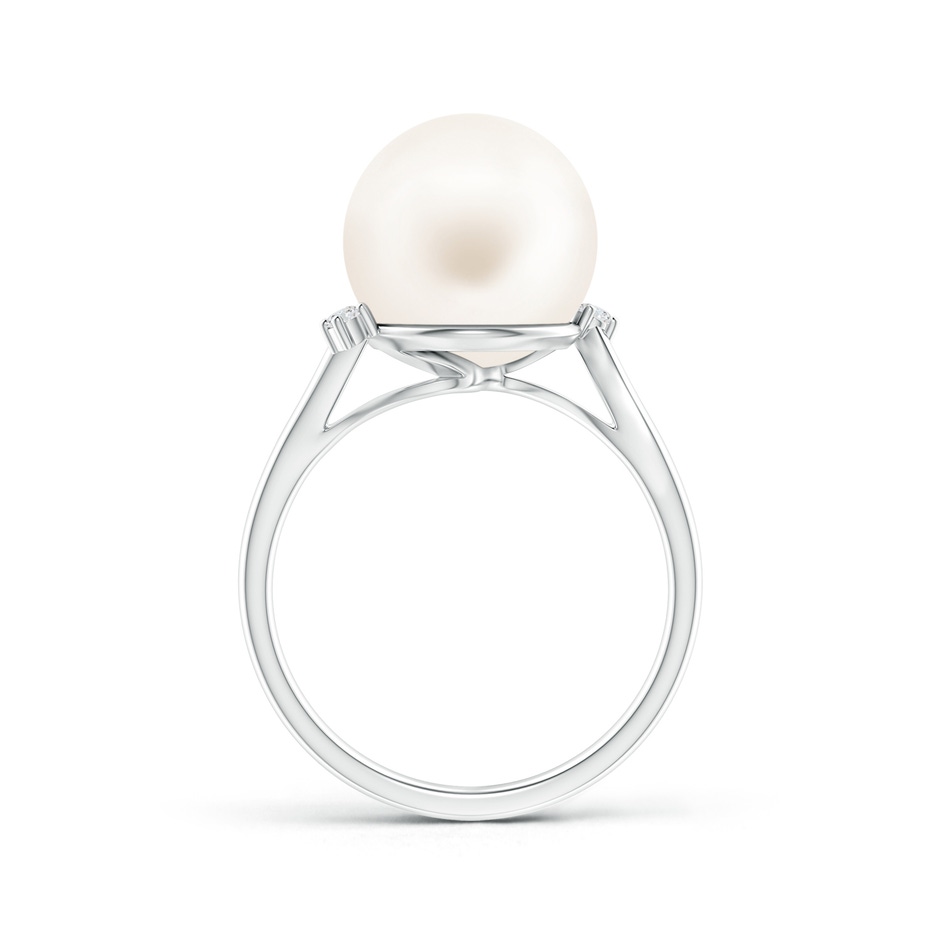 11mm AA Freshwater Pearl and Diamond Bypass Ring in White Gold product image