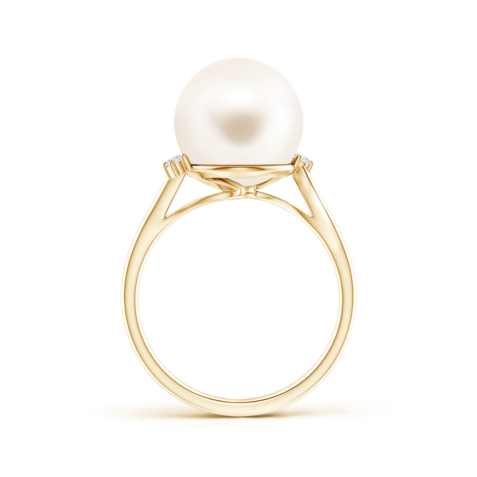 11mm AAA Freshwater Pearl and Diamond Bypass Ring in Yellow Gold product image