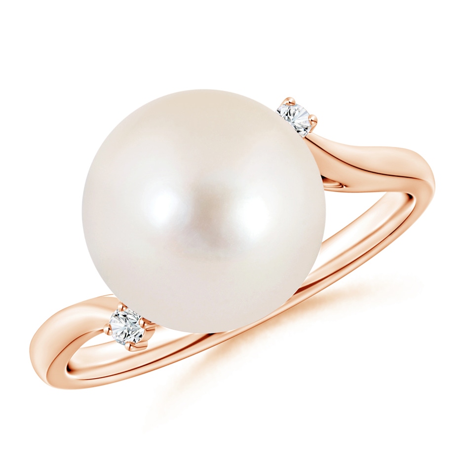 11mm AAAA Freshwater Pearl and Diamond Bypass Ring in Rose Gold 